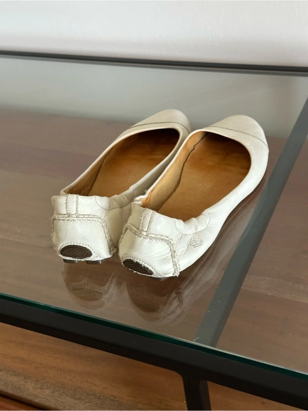 Peter Millar Dana Beige Lizard Cap Toe Ballet Flats Leather Made in Brazil